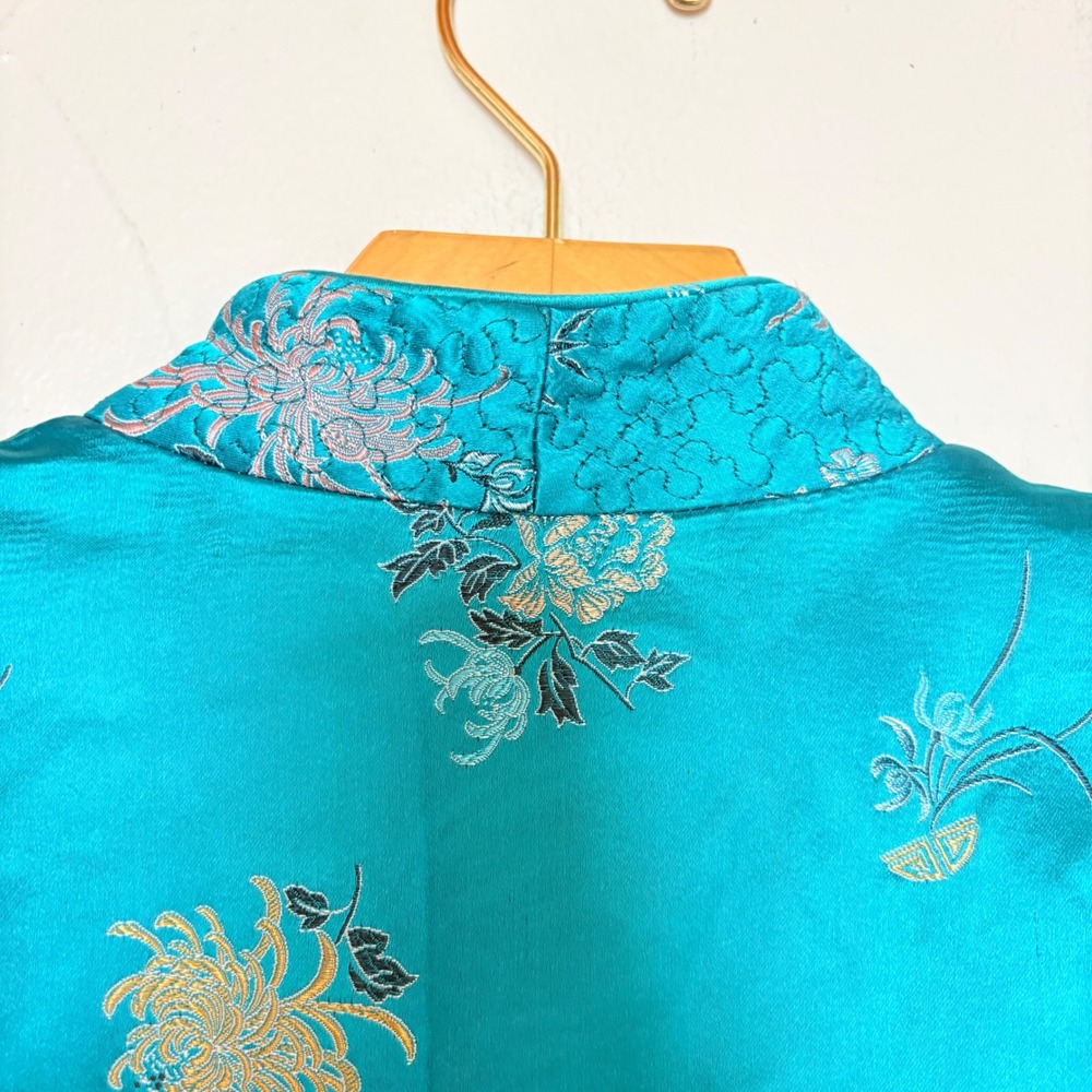 Vintage Reversible Satin Chinese Jacket Teal Black Embroidered Frog‎ Buttons - Picture 13 of 16